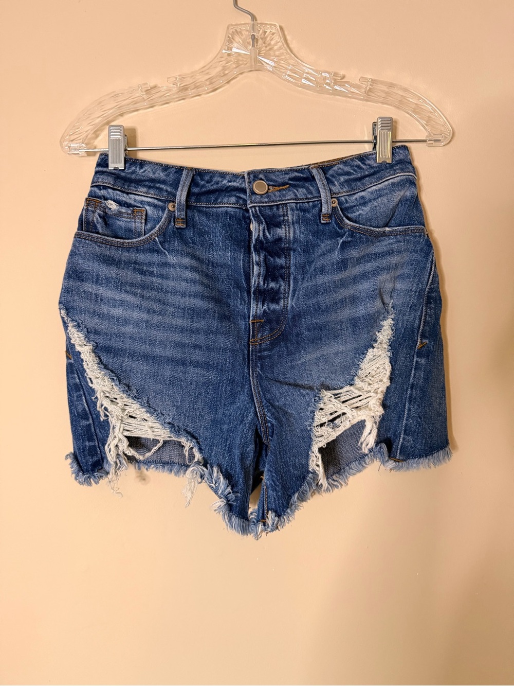 Good American Denim Distressed High-Rise Women’s Shorts - Blue